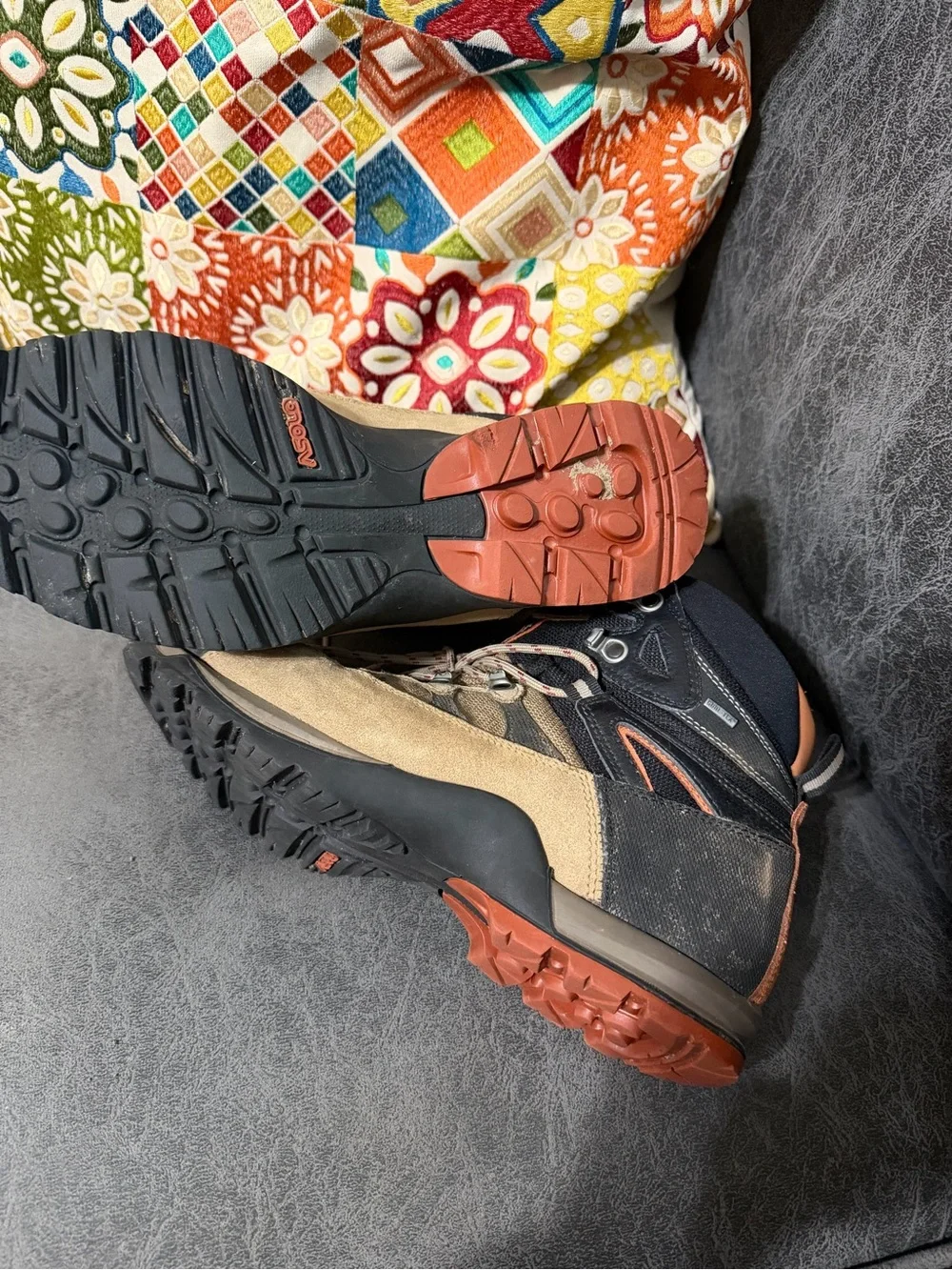 Asolo Woman’s  Tan and Black Hiking Boots with Orange Accents